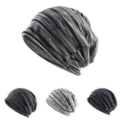 Striped Slouch Beanie Hat For Men Women Single Layer Knitted Highly Elastic Hats Chemo Bonnet Beanies For Large Head Size