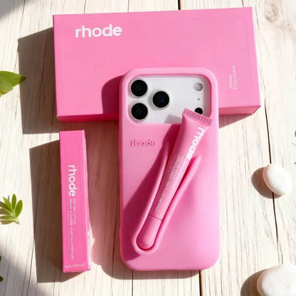 Rhode Lip Gloss iPhone Case – Silicone Makeup Phone Cover with Lipstick Holder