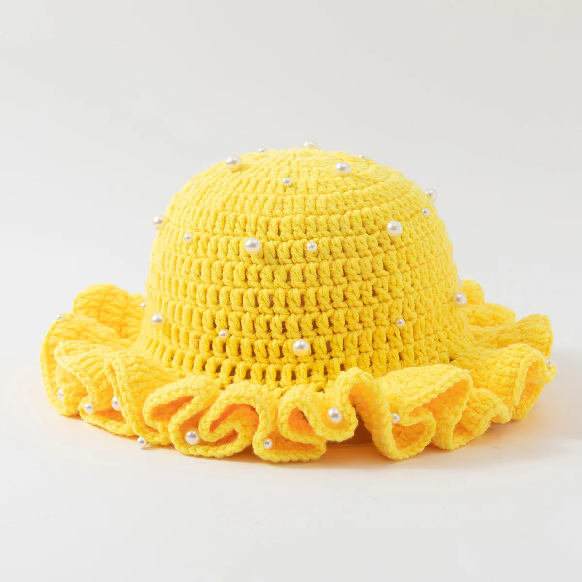 Fashion Handmade Crochet Bucket Hat for Woman Teen Outdoor Commute Fisherman Beanie Ruffled Brim Winter Windproof Carnival Cap