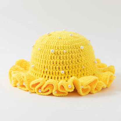 Fashion Handmade Crochet Bucket Hat for Woman Teen Outdoor Commute Fisherman Beanie Ruffled Brim Winter Windproof Carnival Cap