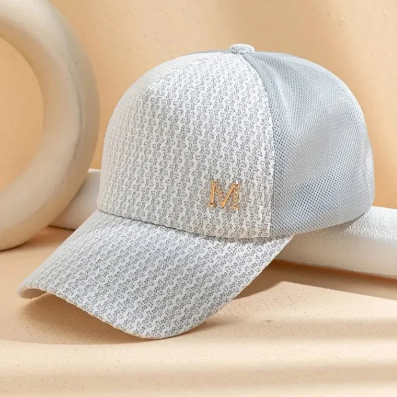 Letter M Decor Baseball Cap Trendy Solid Color Mesh Hats Lightweight Breathable Trucker Hats For Women daily use Spring & Summer