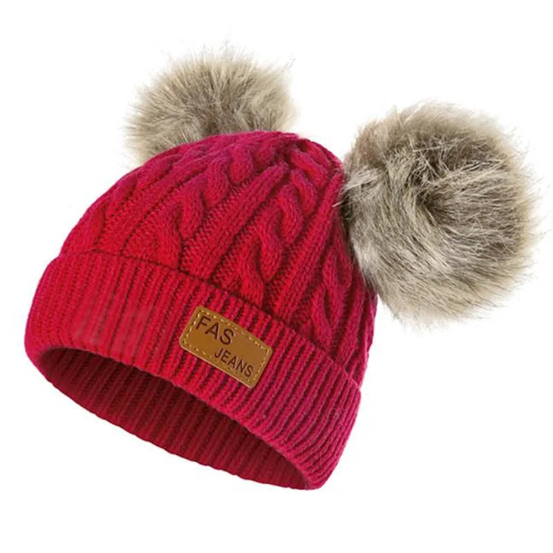 New Kid Hat Children Double Pompom Winter Hat  Cute Knitted Hat For Girls Boys Casual Girls Hat Baby Beanie Cap