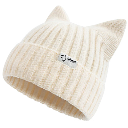 Hot Sale Cute Chic Hat Cat Ear Kpop Style Beanie Hat Sweet Autumn/Winter Hats For Women Street Simple Colors Warm Hats For Girl