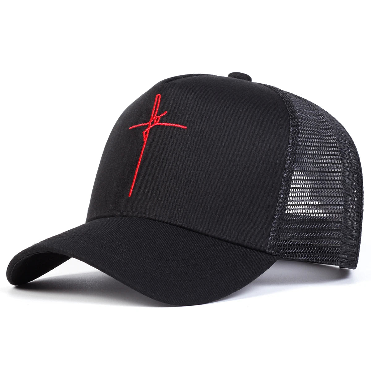 Unisex Cross Embroidery Baseball Net Caps Spring and Summer Outdoor Adjustable Casual Hats Sunscreen Hat