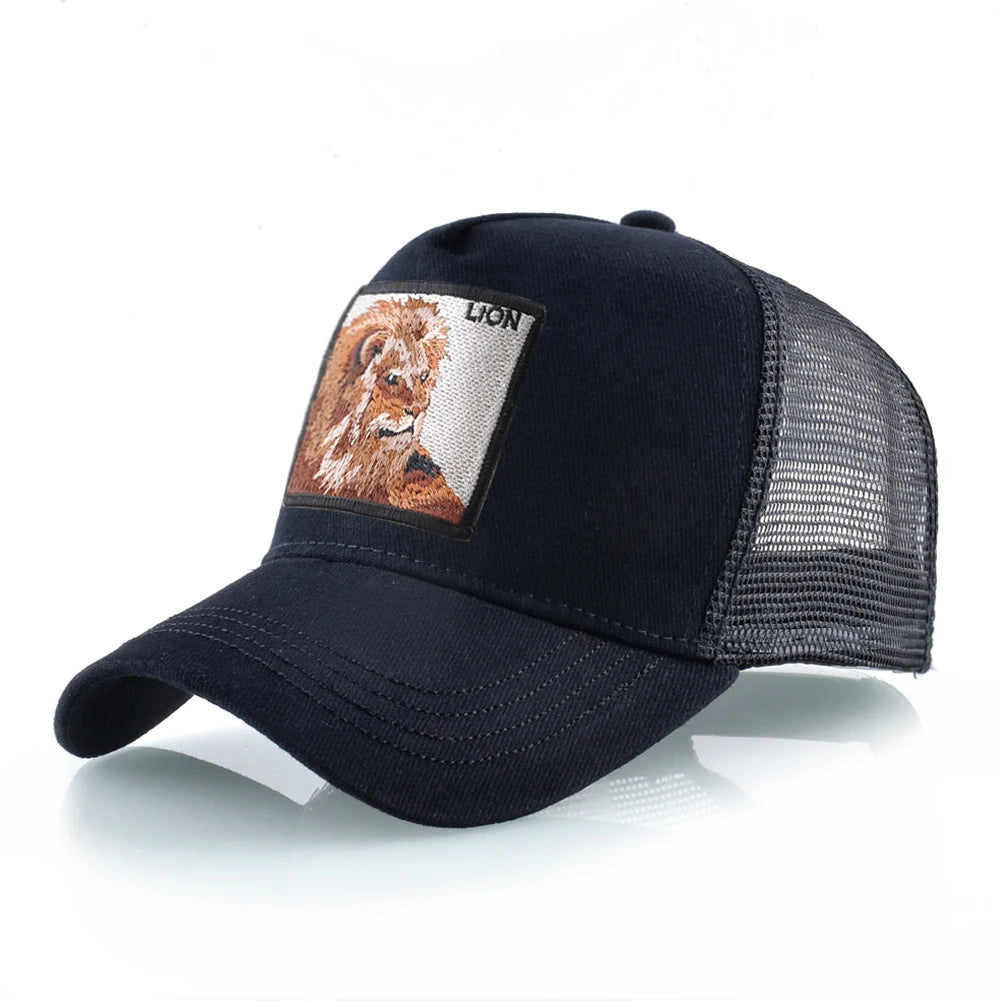 Unisex Black Baseball Cap With Animals Embroidery Patch For Men Women Fashion Snapback Hip Hop Trucker Hat Adjustable Breathable