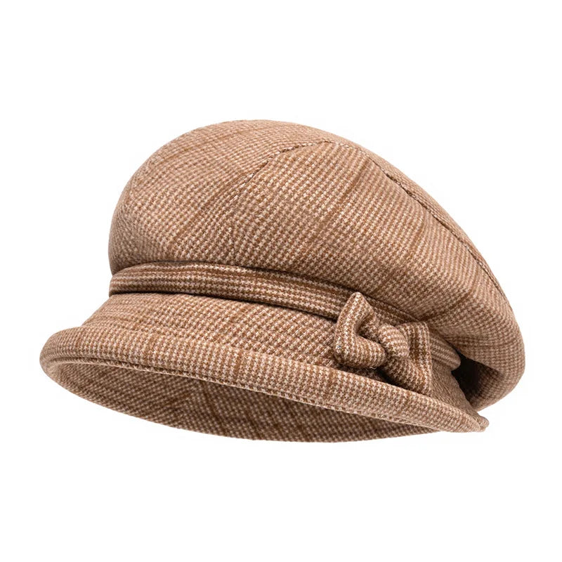 Elegant Women's Beret Hat With Bow - Autumn Winter Short Brim Beanie, Stylish & Warm Casual Headwear For Women Mother'gift New