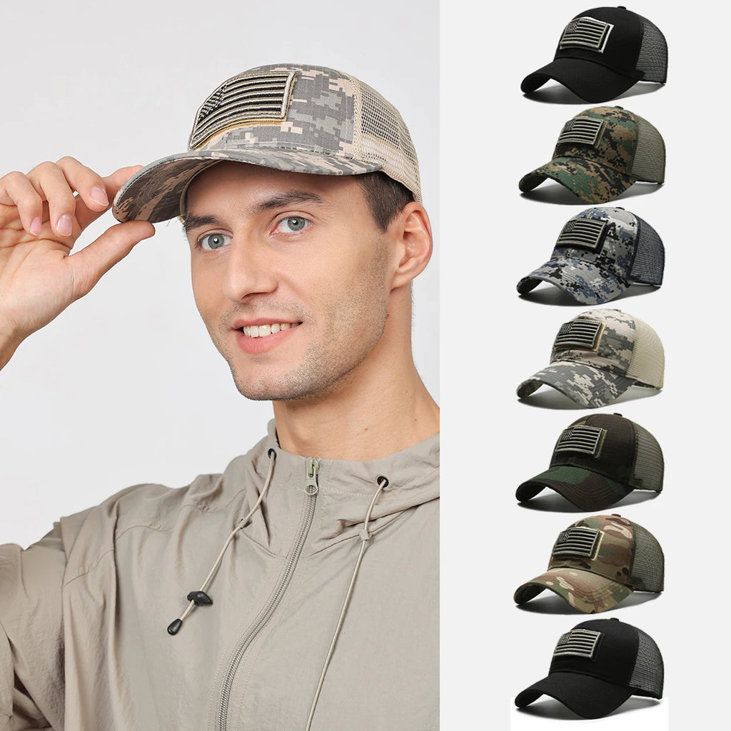 Unisex American Logo Embroidered Mesh Baseball Cap Adjustable Velcro Outdoor Hat