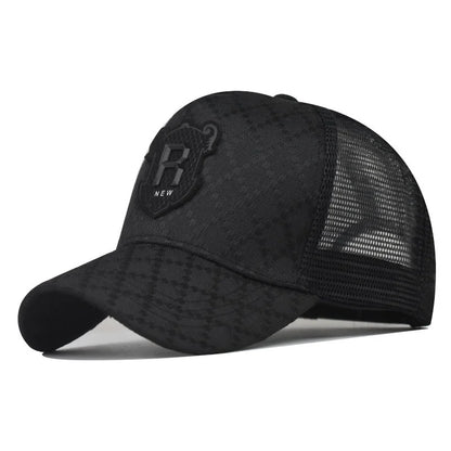 Unisex “R” Letter Icon Baseball Cap – Breathable Mesh Trucker Snapback Hip Hop Sports Sun Hat for Summer Outdoor Use