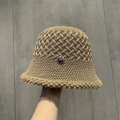 Japanese Minimalist Fisherman Hat Women's New Hollow Basin Hat Summer Sun Protection Sun Shading Bucket Hat Beach Panama Cap