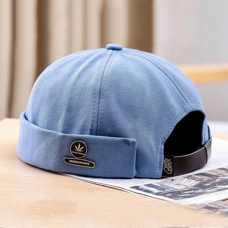 Unisex Vintage Docker Cap – Shark Embroidery Brimless Cotton Beanie Adjustable Dome Sun Hat