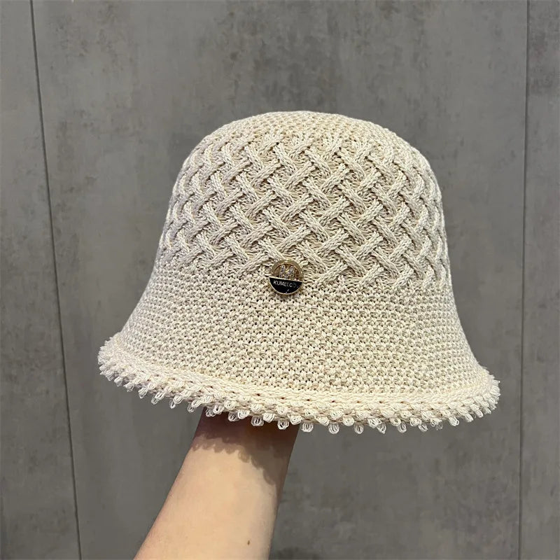 Japanese Minimalist Fisherman Hat Women's New Hollow Basin Hat Summer Sun Protection Sun Shading Bucket Hat Beach Panama Cap