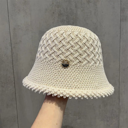 Japanese Minimalist Fisherman Hat Women's New Hollow Basin Hat Summer Sun Protection Sun Shading Bucket Hat Beach Panama Cap