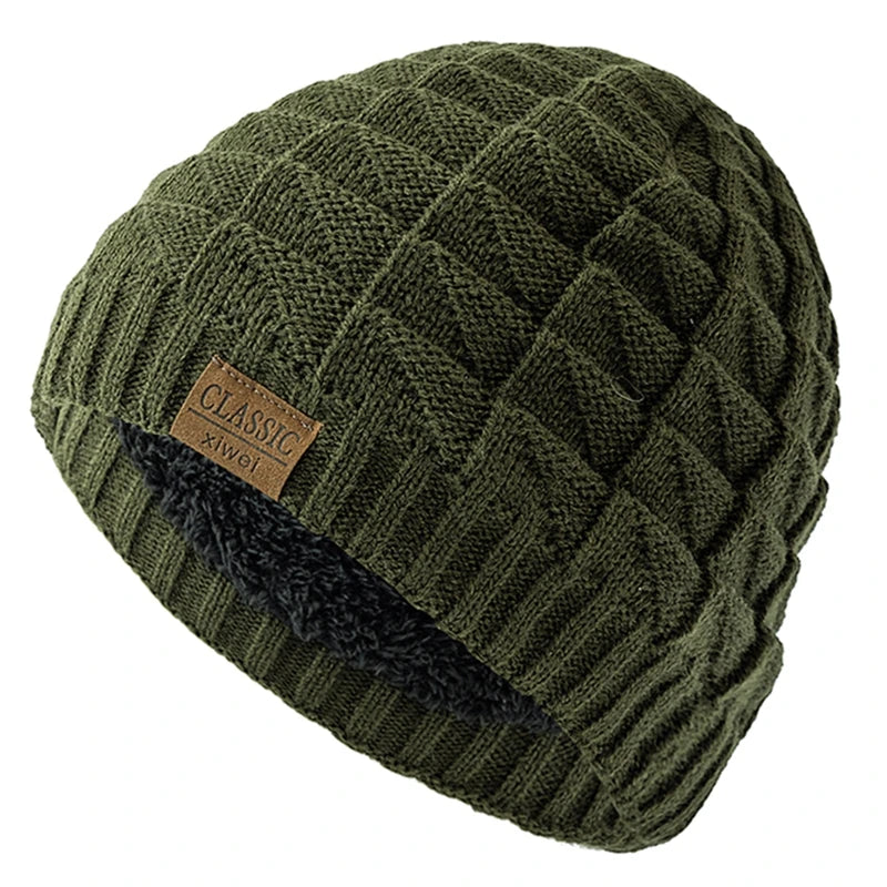 Unisex Classic Labal Winter Hats Solid Color Knitted Hats For Men And Women Beanie Cap Outdoor Plush Fur Lining Warm Sports Hats