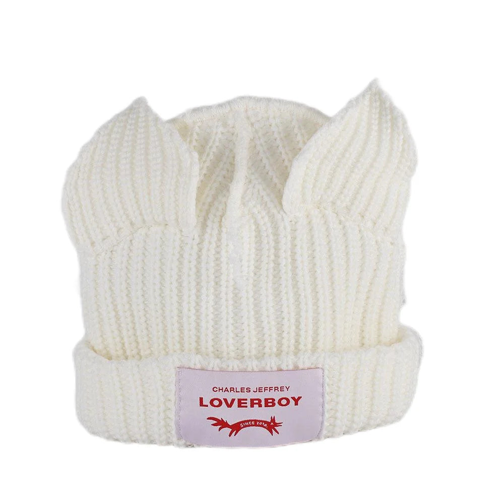 Winter Knitted Hats For Women Cute Rabbit Ear Soft Warm Thick Acrylic Luxury Brand Label Beanies Skullies Personality Casual Cap