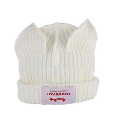 Winter Knitted Hats For Women Cute Rabbit Ear Soft Warm Thick Acrylic Luxury Brand Label Beanies Skullies Personality Casual Cap