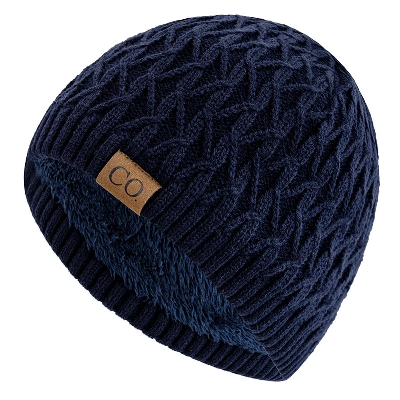 New Style Unisex Winter Hats Plush Fur Lined Men Women Warm Beanie Cap Casual CO Label Winter Ski Knitted Hats