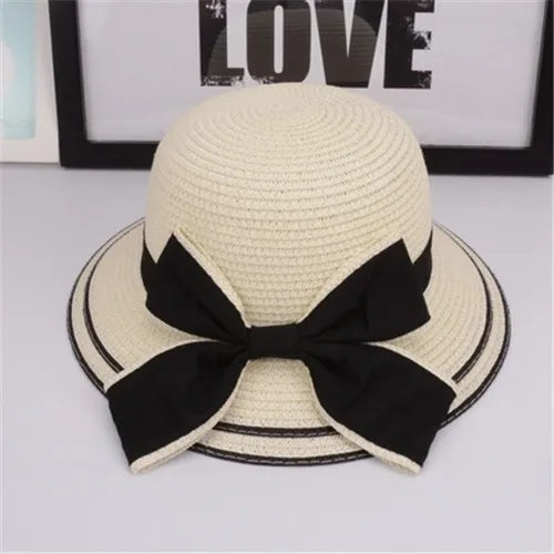 New Summer Parent-Child Straw Cap Women Flower Wreath Bowknot Bucket Hat Girls Outdoor Beach Travel Sunshade Sun Caps