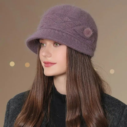 Hot Sale Women Winter Hat Keep Warm Mom Cap Outdoor Add Fur Lined Hats For Women Casual Fur Bucket Knitted Hat