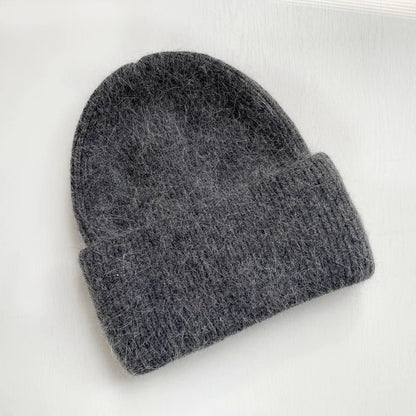 Fashion Warm Cashmere Wool Skullies Cap Angola Rabbit Fur Winter Knitted Beanies Women Female Ski Outdoor Solid Color Hats