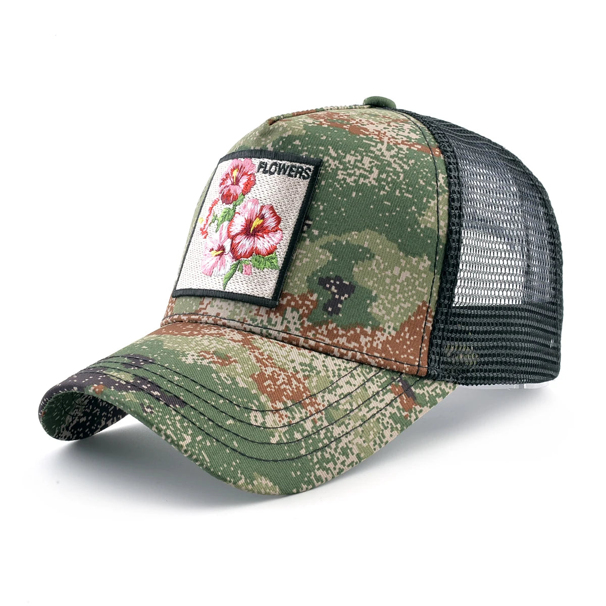 Camouflage Trucker Cap With Embroidery Lion Patch Snapback Baseball Cap For Men Women Adjustable Mesh Visor Hat