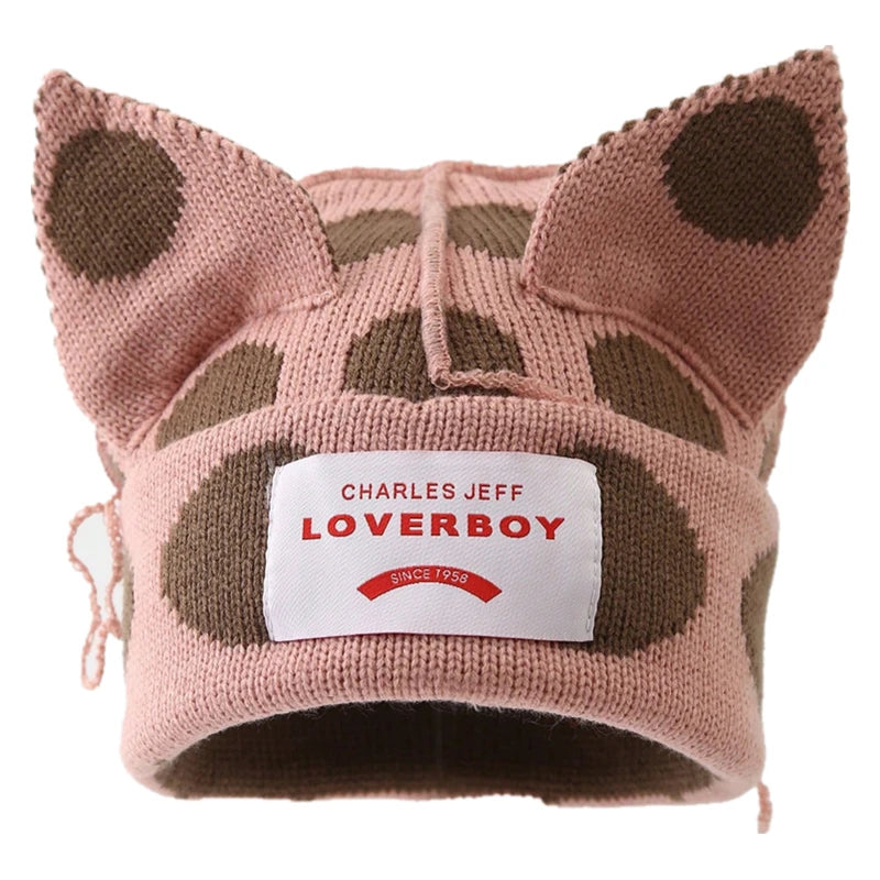 Hot Sale Y2K Style Winter Knitted Beanie Hat For Women Outdoor Cute Cat Ear Designer Warm Hat