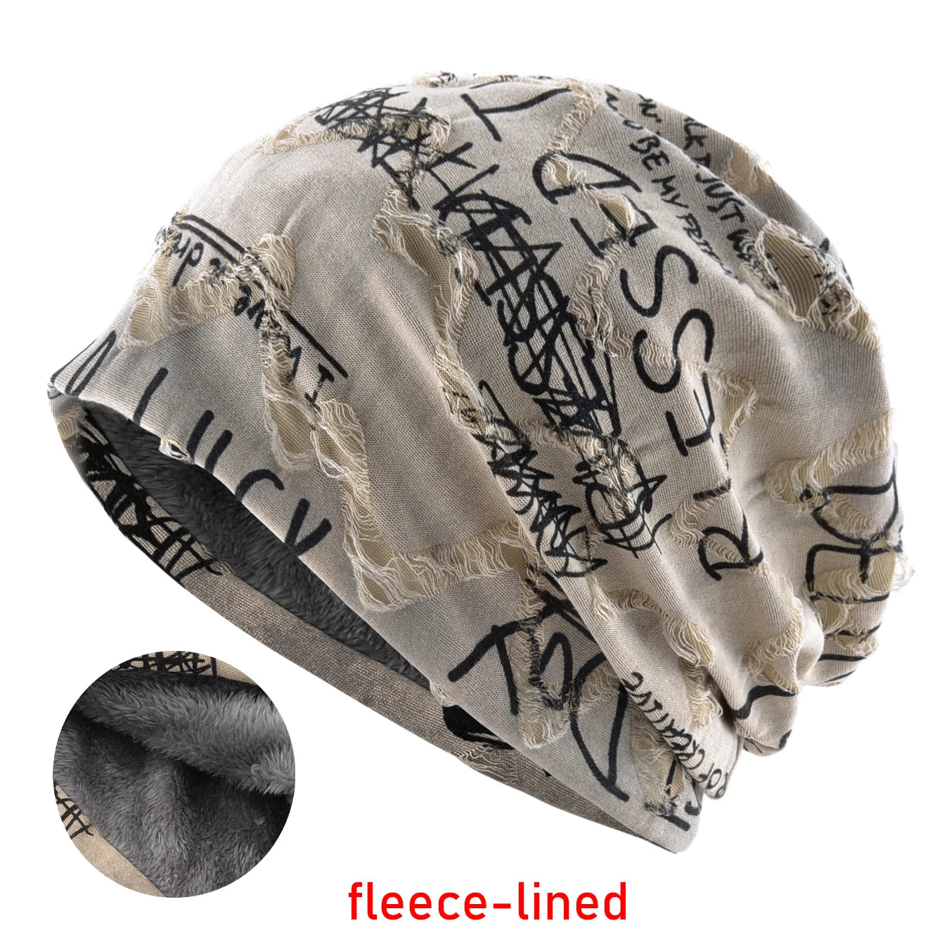 Letter Print Beanie Hats For Women Men Vintage Distressed Cracked Design Wasteland Style Spring Summer Warm Fleece-lined Winter