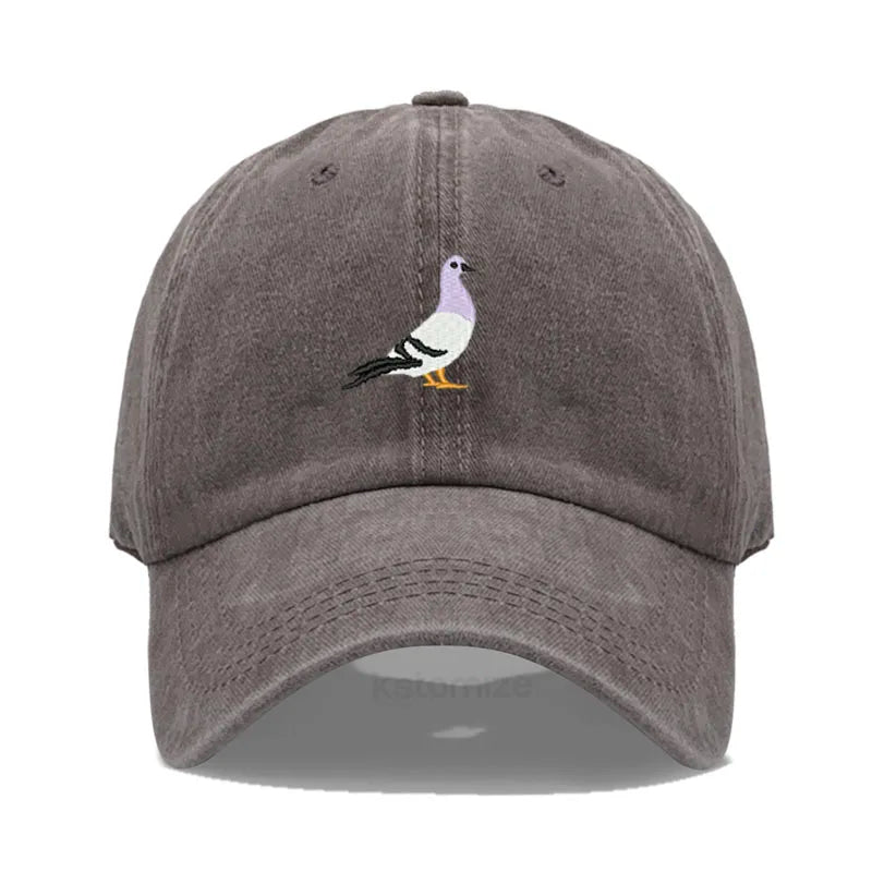 Pigeon Embroidery Baseball Cap for Women Men Fashion Adjustable Soft Washed Cotton Dad Hat Unisex Classic Golf Caps