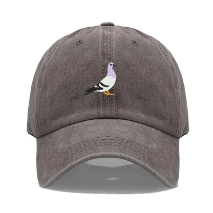 Pigeon Embroidery Baseball Cap for Women Men Fashion Adjustable Soft Washed Cotton Dad Hat Unisex Classic Golf Caps