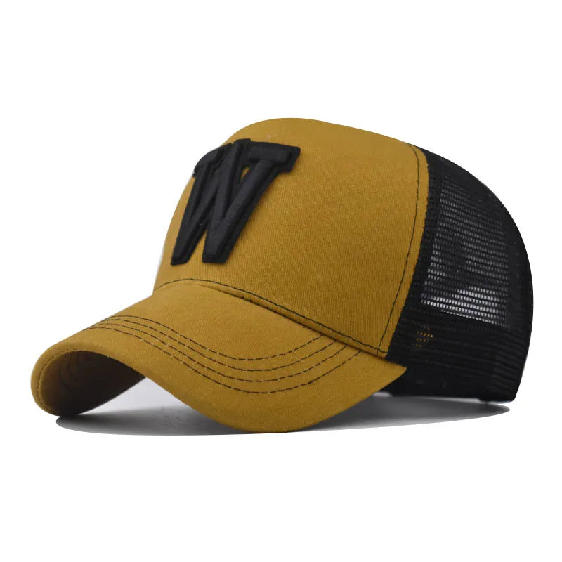 Fashion New Women Men Mesh Baseball Cap Male Lady Breathable W Embroidery Snapback Hats Unisex Trucker Hats Cap For Women Men