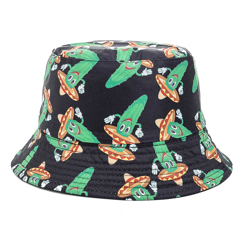 Hot Sale Unisex Bucket Hats Summer Double-sided Wear Fruit Printing Women Cap Outdoor Sun Hat Men Classic Panama Bucket Hat