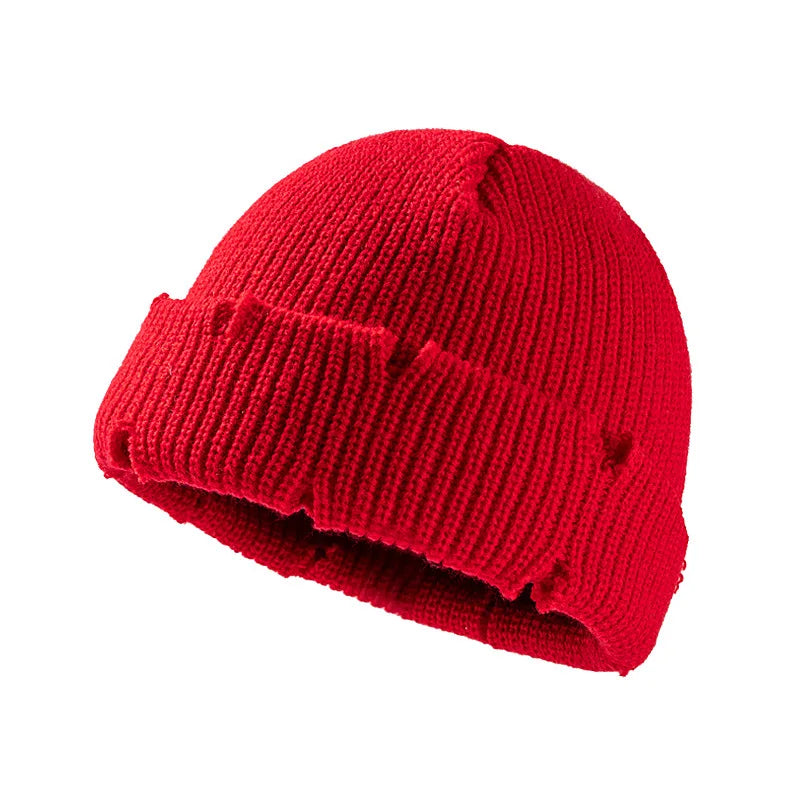 Fall Winter Knitted Hats Beanies Skullies for Men Women Bright Solid Color  Sport Hip-hop Hats Personality Beanies With Cut Hole