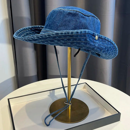 Vintage Washed Denim Bucket Hat Unisex Summer Sun Hat For Women Men Camping Cap With Uv Protection Western Cowboy Fisherman Hat
