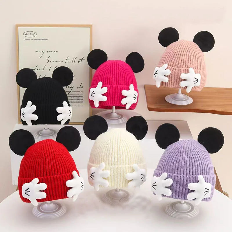 2025 Cute Mouse Ear Knitted Hat For Children Baby Cartoon Winter Thickened Warm Woolen Pullover Cap Gift for Kids