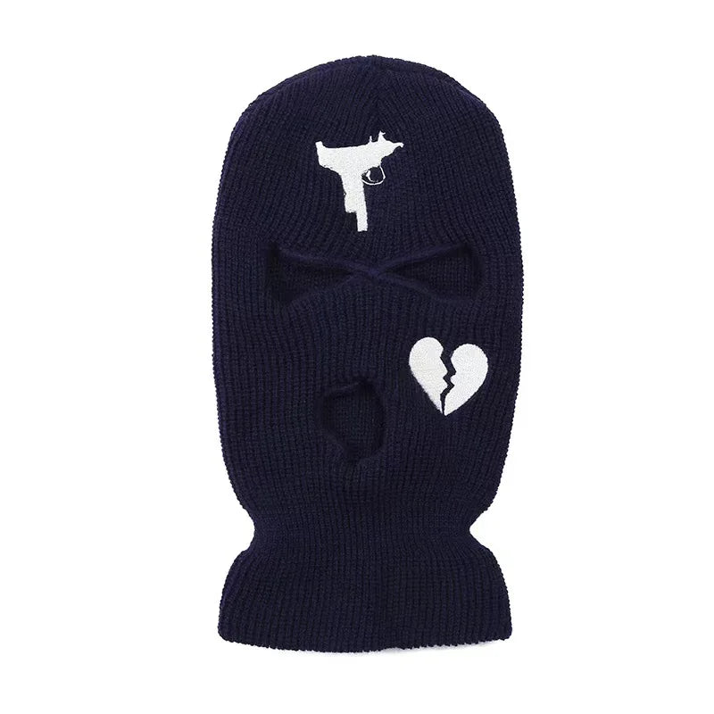Unisex 3 Hole Winter Knitted Hat Outdoor Sports Full Face Cover Ski Mask Warm Knit Cap Balaclava for Adult Love Heart logo