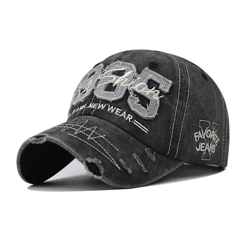 1985 Embroidery Ripped Baseball Cap Washed Distressed Patch Adjustable Dad Hat Vintage Lightweight Sunscreen Sports Hat