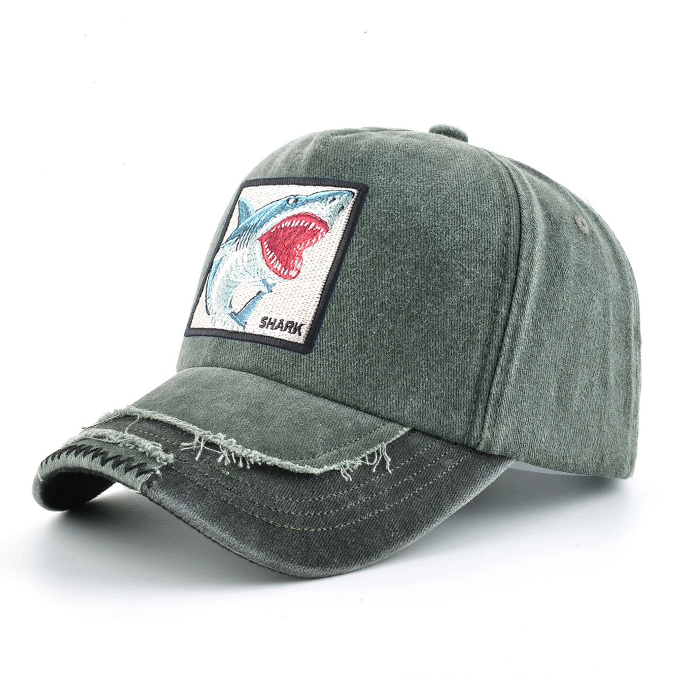 Vintage Denim Baseball Cap With Embroidery Shark Patch Men Snapback Hip Hop Dad Hats Women Four Seasons Adjustable Visor Cap