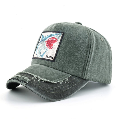 Vintage Denim Baseball Cap With Embroidery Shark Patch Men Snapback Hip Hop Dad Hats Women Four Seasons Adjustable Visor Cap