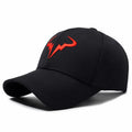 Black Baseball Cap with White Bull Logo Casual Outdoor Everyday Hat