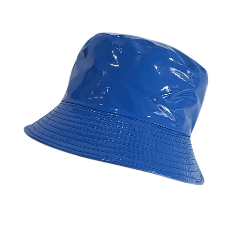 Fashion Shiny Hip-Hop Bucket Hat for Women Men PU Leather Waterproof Panama Cap Summer Fisherman Cap Bob Sun Hat Fishing Cap