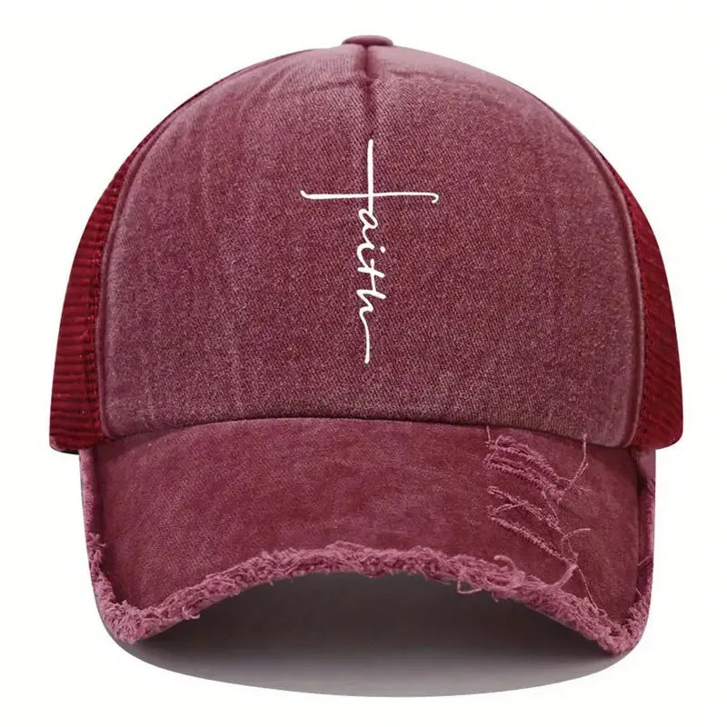Sponge Washed Cotton Faith Print Baseball Cap Women Men Summer Mesh Breathable Trucker Duckbill Hat For Outdoor Tourism Leisur