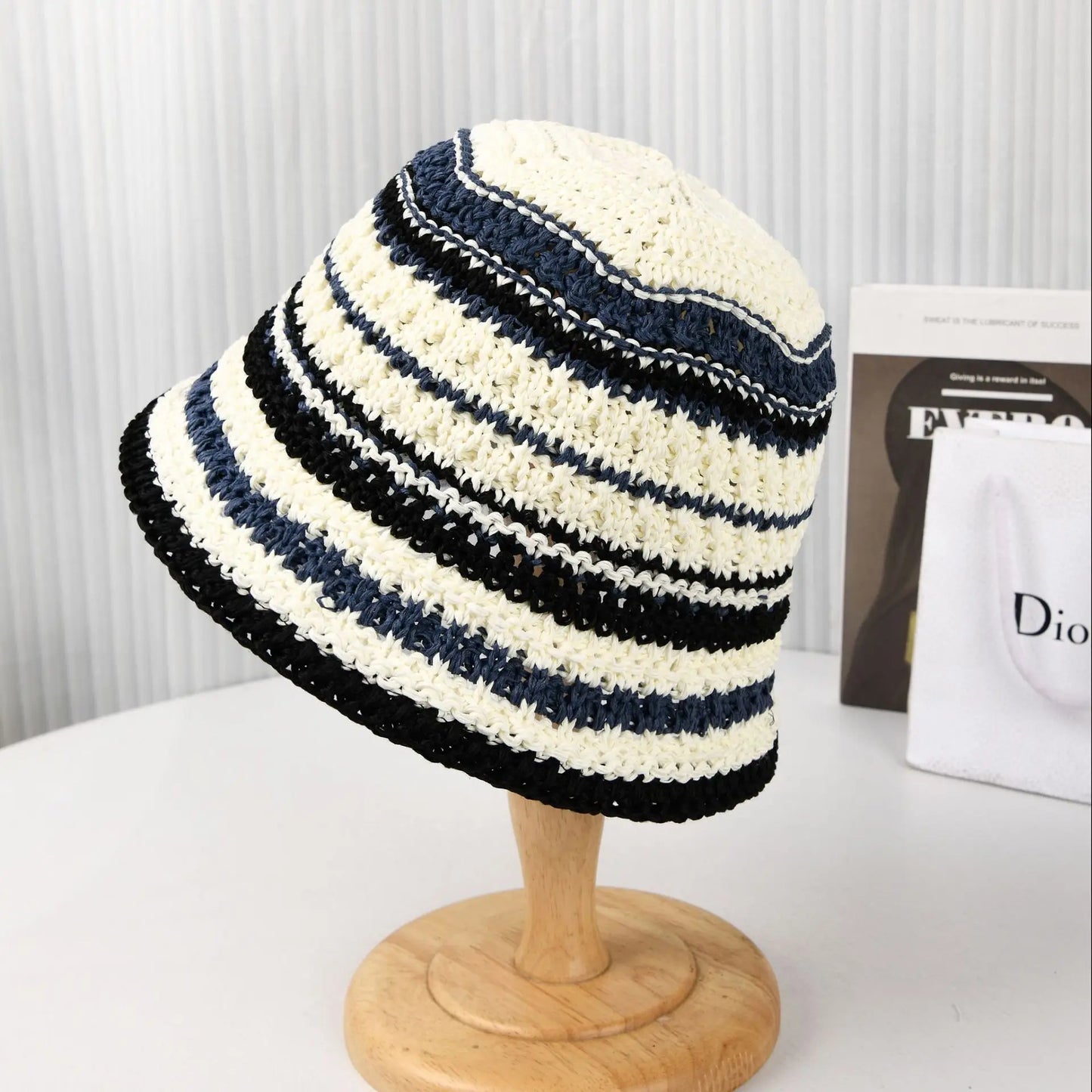 Korean New Striped Beach Vacation Fisherman Hat Gradient Versatile Round Top Beach Sun Protection and Sunshade Hat