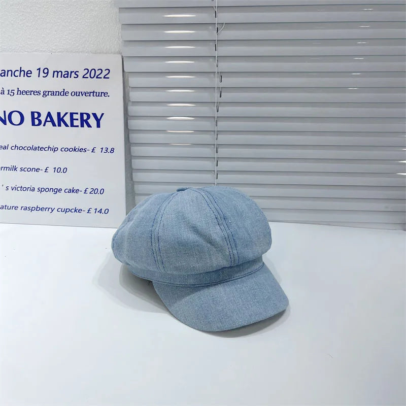 Vintage Beret Octagonal Caps Women Hats Solid Color Denim Cloth Casual Female Newsboy Cap Good Quality Painter Cap New
