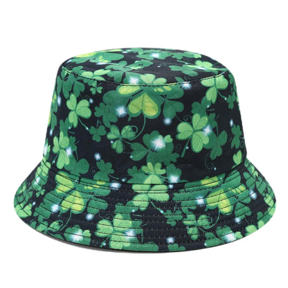 2025 St Patrick's Day Bucket Hat for Women Men Tropical Print Revisible Summer Double Side Sun Hat Green Leaf Panama Beach Cap