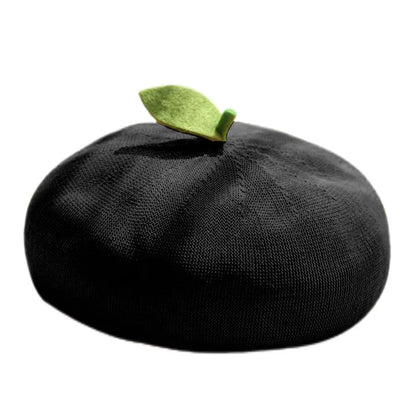 Spring Summer Hollow Out Bright Color Cute Leaf Beret For Women Girl Handmade Fashion Fruit Orange Breathable Party Berets Gift