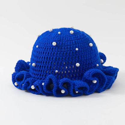 Fashion Handmade Crochet Bucket Hat for Woman Teen Outdoor Commute Fisherman Beanie Ruffled Brim Winter Windproof Carnival Cap