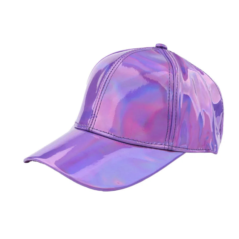 Unisex PU Rainbow Color-Changing Baseball Cap – Laser Hip Hop Snapback Shiny Party Hat