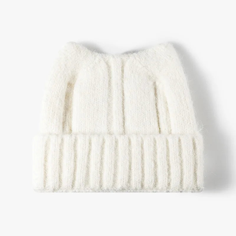 New Cool Autumn Winter Women Thick Wool Cute Beanie Hat Cat Ear High Quality Outdoor Warm Knitted Beanie Cap Hat For Women