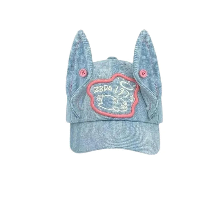 Korean Fashion Baseball Cap For Punk Ripped Retro Denim Jeans Graffiti Cool Long Rabbit Ear Street Hip Hop Sun Hats Visors
