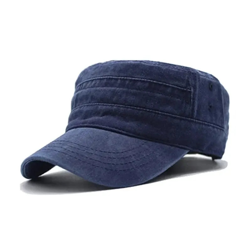 Unisex Washed Denim Flat Top Cap Retro Fishing Style Big Head Casual Outdoor Hat
