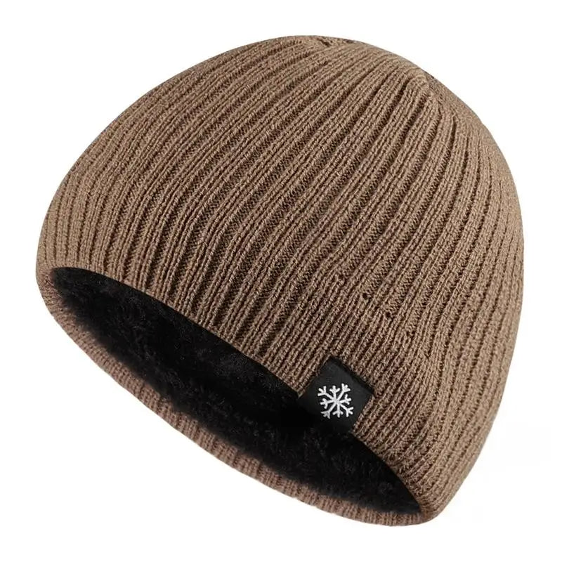 Unisex Snow Labal Winter Hats Solid Color Knitted Hats For Men And Women Beanie Cap Outdoor Add Fur Lining Warm Sports Hats